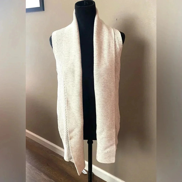 GAP open cardigan sweater shawl collar textured cream ivory cotton women’s sz M - Picture 10 of 15